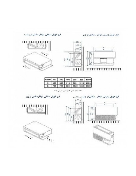 فن کویل سقفی بدون کابین مدل TAFC-600