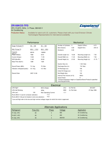 کمپرسور کوپلند ZR108 KCE-TFD-522