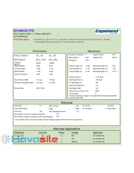 کمپرسور کوپلند ZR108 KCE-TFD-522